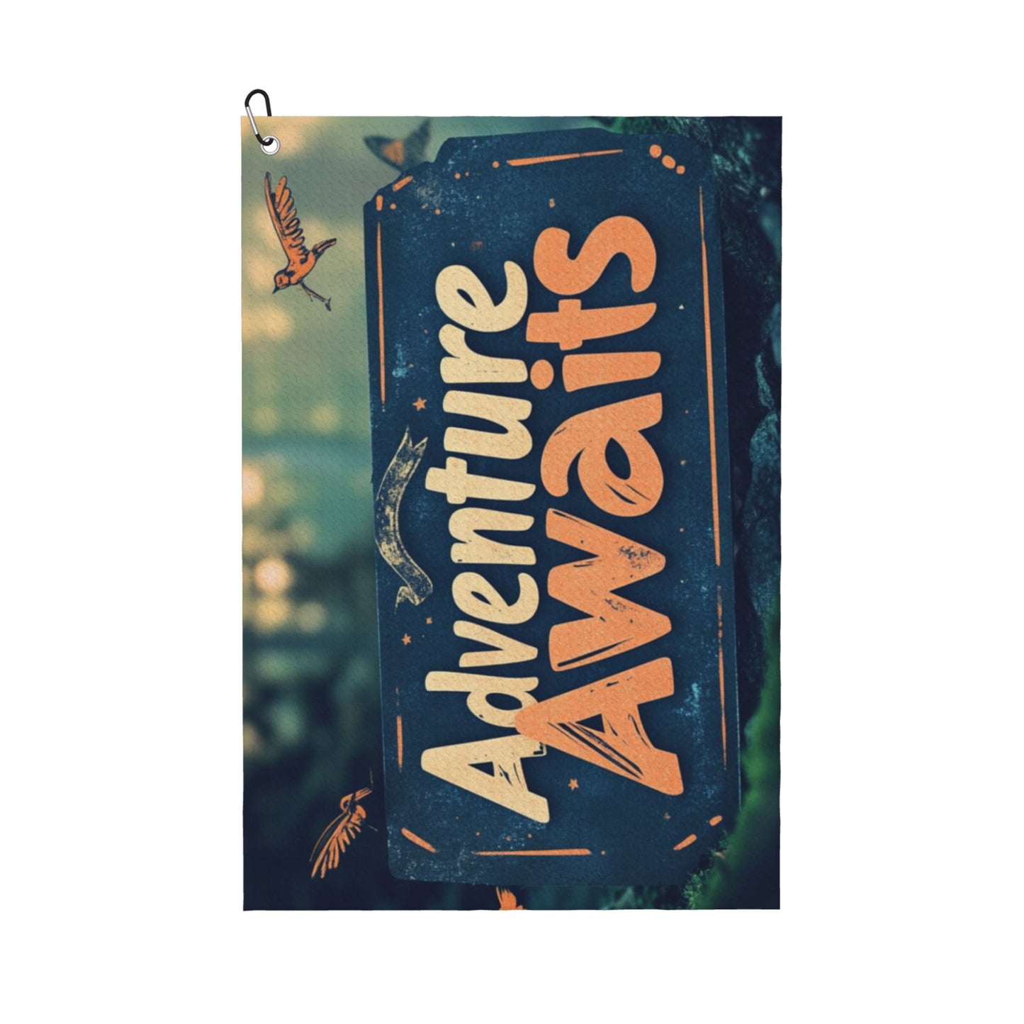 Golf Towel - "Adventure Awaits" Creative Design, 24x16.1 Inches