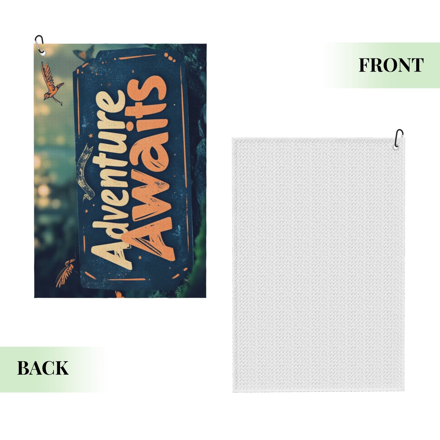 Golf Towel - "Adventure Awaits" Creative Design, 24x16.1 Inches