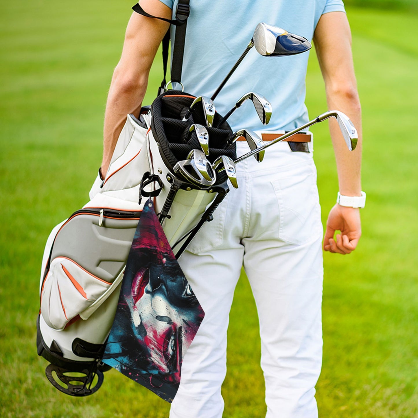 Golf Towel - Artistic "Abstract Female Portrait" Design, 24x16.1 Inches