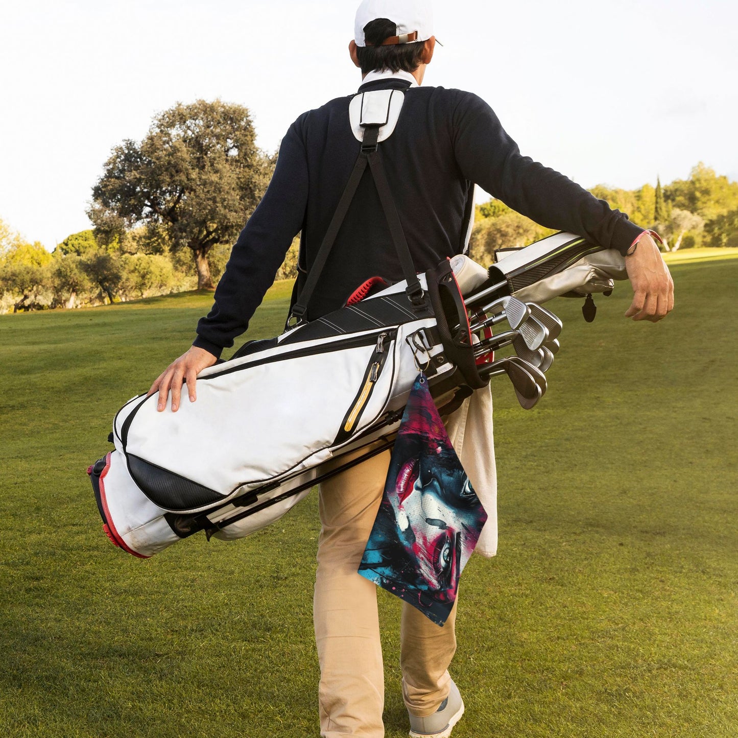 Golf Towel - Artistic "Abstract Female Portrait" Design, 24x16.1 Inches